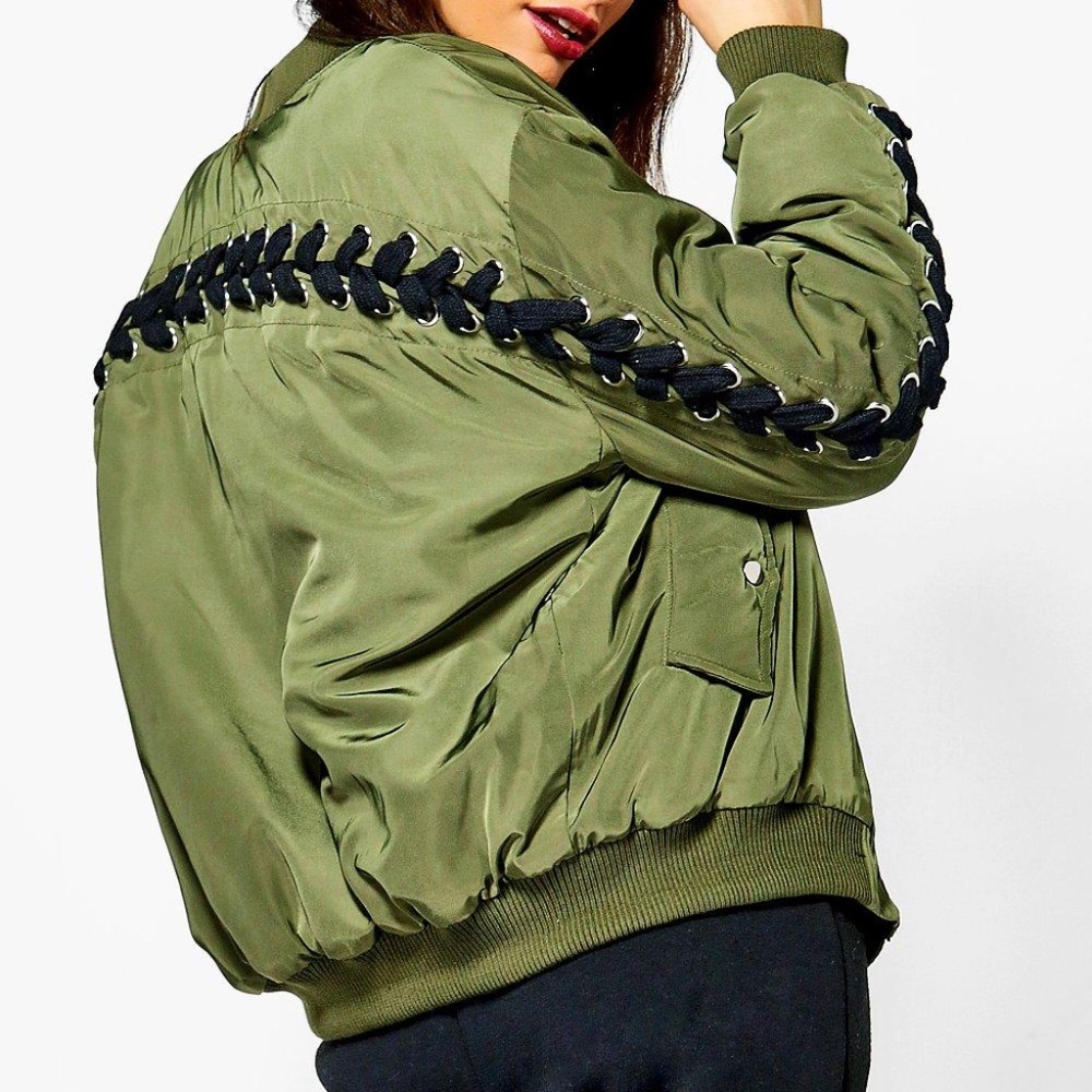 Jordyn Woods x Boohoo Eyelet and Lace Up Bomber Jacket